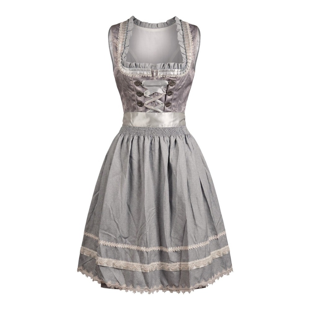 New Medium Grey Oktoberfest Dirndl Dress Apron Set German Bavarian Costume